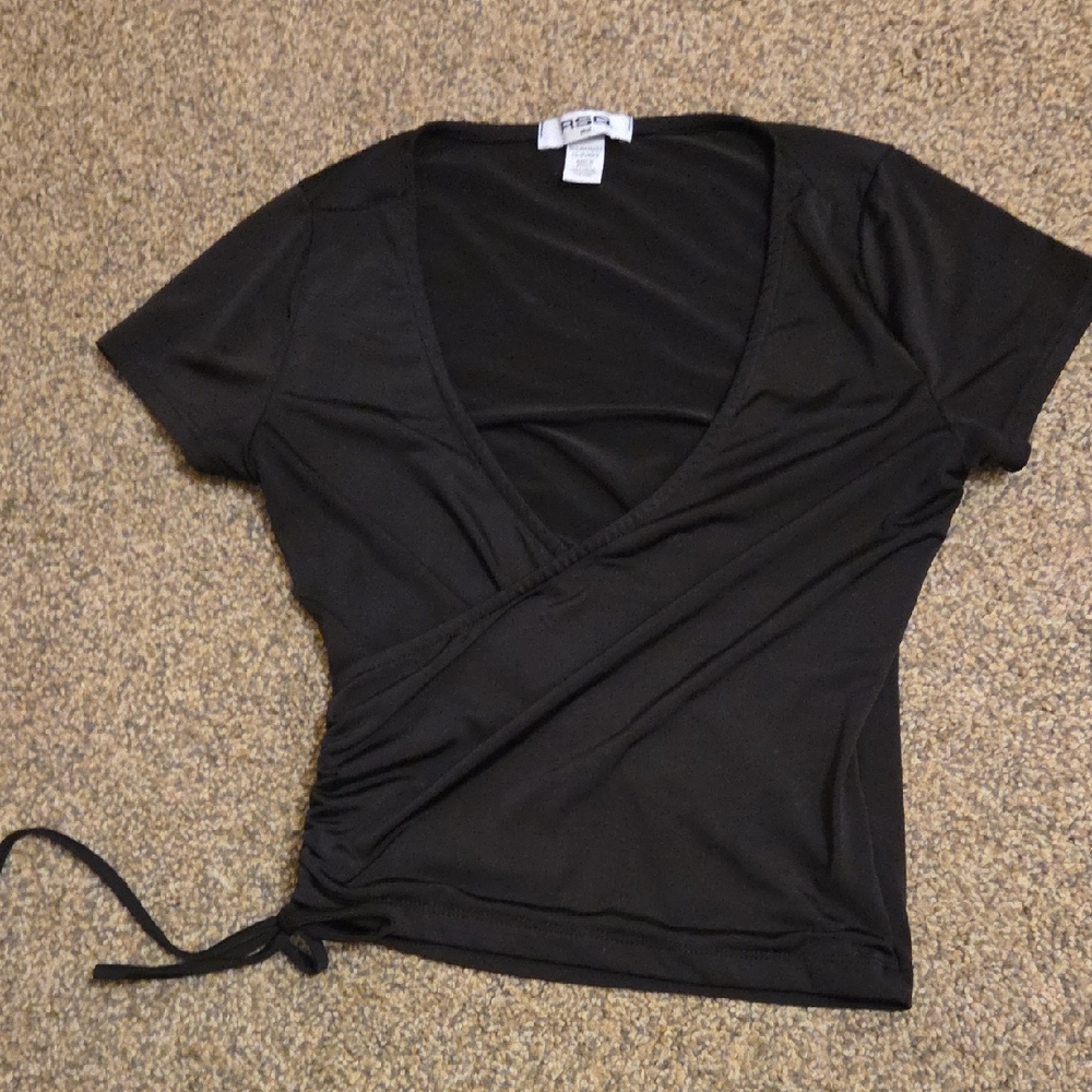 RSQ Black Short Sleeve Wrap Top